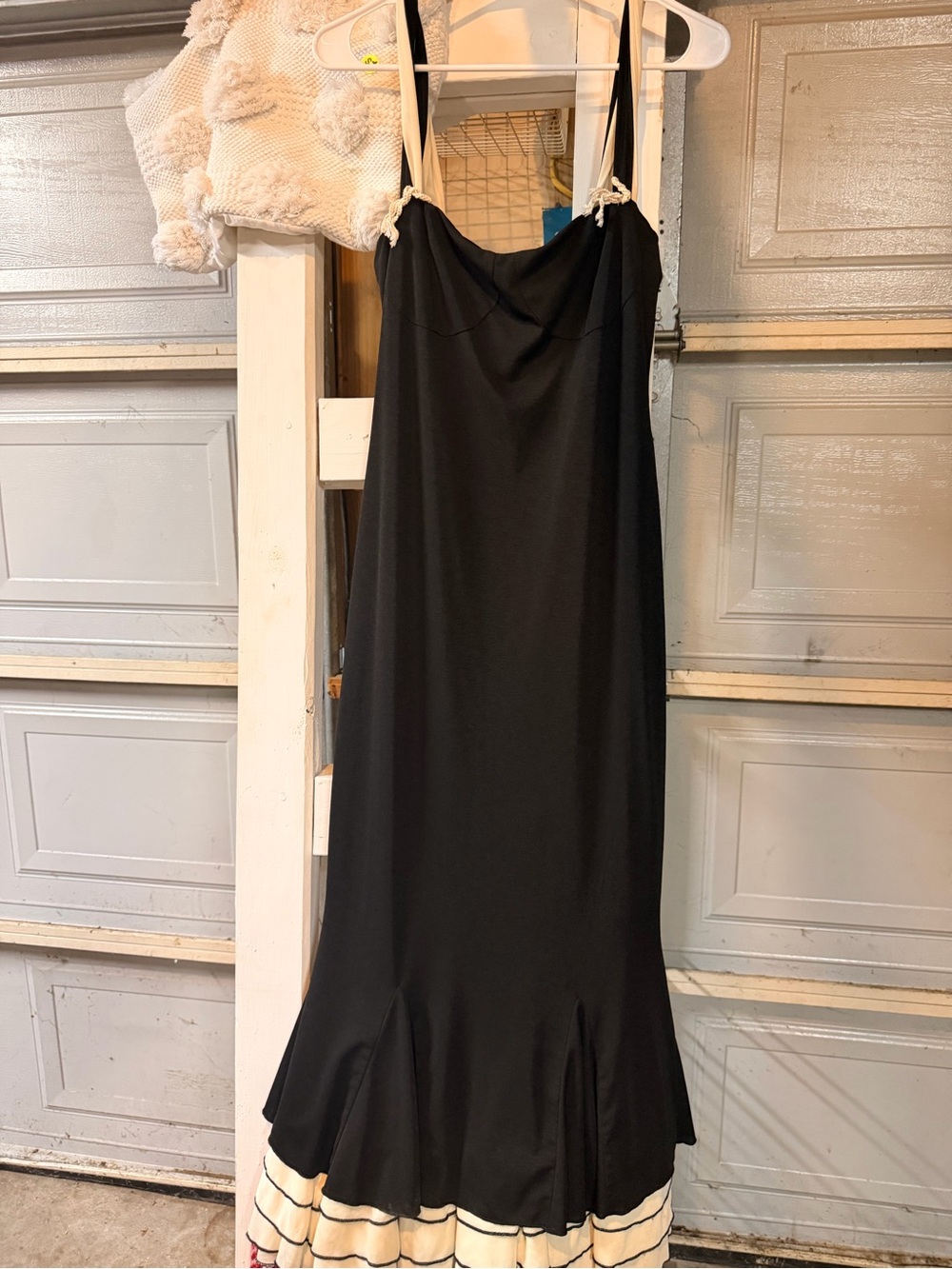 RIHOAS Black Maxi Slip Dress with Cream Trim